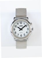 Talking Watch 1-Button White Face - Silver Exp. Band, LADIES