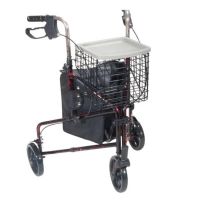 Drive Wheel Walker Rollator w/ Basket Tray & Pouch-Flame Red