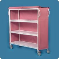 3 Shelf Linen Cart with Cover Deluxe 5 Inch Casters 45 lbs. Removable Shelves, 12 Inch Spacing 60 X 20 Inch