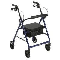 4 Wheel Rollator  Blue Adjustable Height / Folding Aluminum Frame