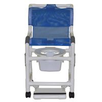 Shower chair 18" open front seat slide out square commode pail