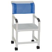 Shower chair 18" twin casters flatstock seat w/ drain holes