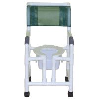 Shower chair 18" internal width twin casters true vertical open front double drop arms