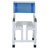 Shower chair 18" internal width twin casters, true vertical open front