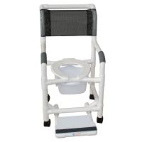 Shower chair 18" internal width open front seat twin casters footrest
