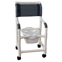 Shower chair 18" internal width open front seat commode pail