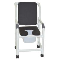 Shower chair 18" internal width twin casters deluxe elongated open front soft seat BLACK