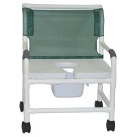Extra-wide shower chair open front seat twin casters no bar in back