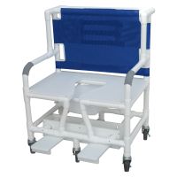 Bariatric shower chair full support seat with commode opening individual slide out footrest