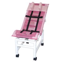 Reclining bath / shower chair with dual base & casters head bolster 