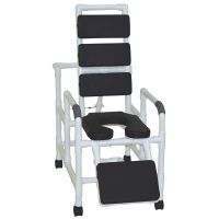Reclining TOTAL Black padding shower chair with open front soft seat and elevated leg extension