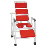 Reclining TOTAL Red padding shower chair with open front soft seat and elevated leg extension