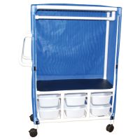 1-shelf linen hanging cart with 6 slide out tubs on bottom row with mesh or solid vinyl