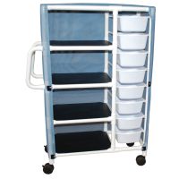 Combo cart with 4 shelves and 8 pull out tubs with mesh or solid vinyl cover