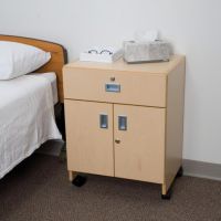 Mobile Locking Bedside Cabinet, Beige w/ Inset Pull Handles