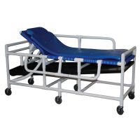 Shower gurney with High Density Polyethylene bed surface, five position elevating headrest