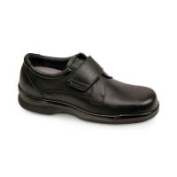 Ambulator Men's Leather Shoes with Hook-and-Loop Closure, Black, Wide Width, Size 10.5