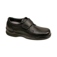 Ambulator Men's Leather Shoes with Hook-and-Loop Closure, Black, Medium Width, Size 8