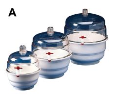 "SPACE SAVER" Polycarbonate Vacuum Desiccator with White Polypropylene Bottom, 0.09 Cu. Ft.