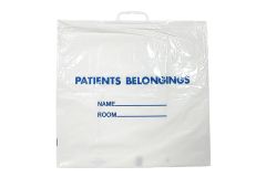 1.3 Mil Patient Belongings Bag with Plastic Handle, White with Blue Print, 20" x 18.5" DKLPB01
