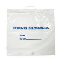 1.3 Mil Patient Belongings Bag with Plastic Handle, Clear with Blue Print, 20" x 18.5"
