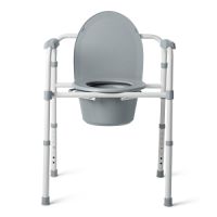Steel 3-in-1 Folding Commode, Includes Seat with Lid, Bucket, Armrests, and Splashguard