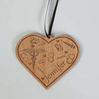 Caduceus Etched Wood Ornament, Personalized