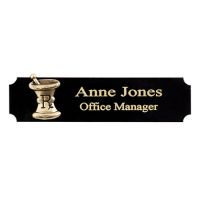 Black Brass Name Badge with Mortar and Pestle Logo