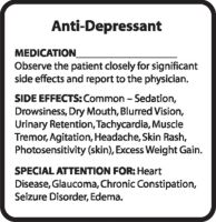 Chemical Restraint Drug Label - Anti-Depressant