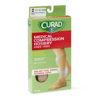 CURAD Knee-High Compression Hosiery with 15-20 mmHg, Tan, Size A, Regular Length