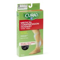 CURAD Knee-High Compression Hosiery with 15-20 mmHg, Black, Size A, Regular Length