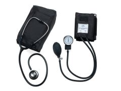 Handheld Aneroid with Stainless Steel Stethoscope, Black, Adult