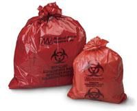 Biohazard Waste Bag, Red, Infectious, 24" x 24", 1.2 Mil