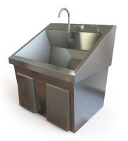 Surgical Scrub Sink with Knee Operated Water, Single Station, 27.5"D x 32"W x 37"H, Infrared Operation