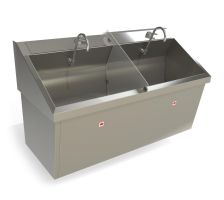 Surgical Scrub Sink with Knee Operated Water, Dual Station, 27.5"D x 64"W x 37"H, Infrared Operation