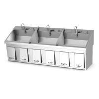 Surgical Scrub Sink with Knee Operated Water, Triple Station, 27.5"D x 96"H x 37"H