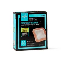 Optifoam Gentle Silicone-Faced Foam Dressing with Liquitrap Super Absorbent Core, 3" x 3", in Educational Packaging