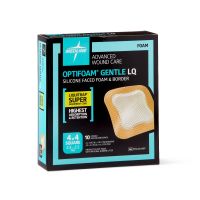 Optifoam Gentle Silicone-Faced Foam Dressing with Liquitrap Super Absorbent Core, 4" x 4", in Educational Packaging