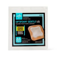 Optifoam Gentle Silicone-Faced Foam Dressing with Liquitrap Super Absorbent Core, 6" x 6", in Educational Packaging