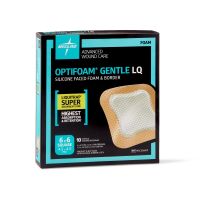 Optifoam Gentle Silicone-Faced Foam Dressing with Liquitrap Super Absorbent Core, 6" x 6", in Educational Packaging