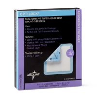 OptiLock Nonadhesive Super Absorbent Wound Dressings, 3" x 3", in Educational Packaging