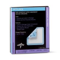 OptiLock Nonadhesive Super Absorbent Wound Dressings, 4" x 4", in Educational Packaging