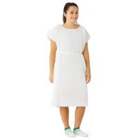 Tissue / Poly / Tissue Deluxe Disposable Patient Gowns with Opening and Belt, 30" x 42", White