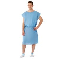 Sleeveless Front Back Opening with Tie Multilayer Patient Gown, Blue, Size Regular / Large