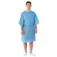 Short Sleeve Front Back Opening with Tie Multilayer Patient Gown, Blue, Size Extra Large