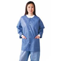 Multilayer Lab Jacket with Knit Cuffs and Collar, Blue, Size 2XL