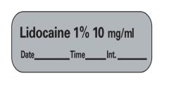 "Lidocaine, 1%," Tape Labels, 1-1/2" x 1/2", Gray, 500/Roll