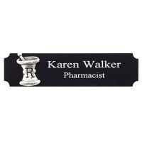 Black and Silver Name Badge with Mortar and Pestle Logo
