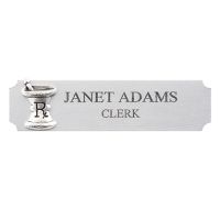 Silver Name Badge with Mortar and Pestle Logo