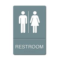 ADA Sign,Restroom Symbol Tactile Graphic,Molded Plastic,6" x 9",Gray